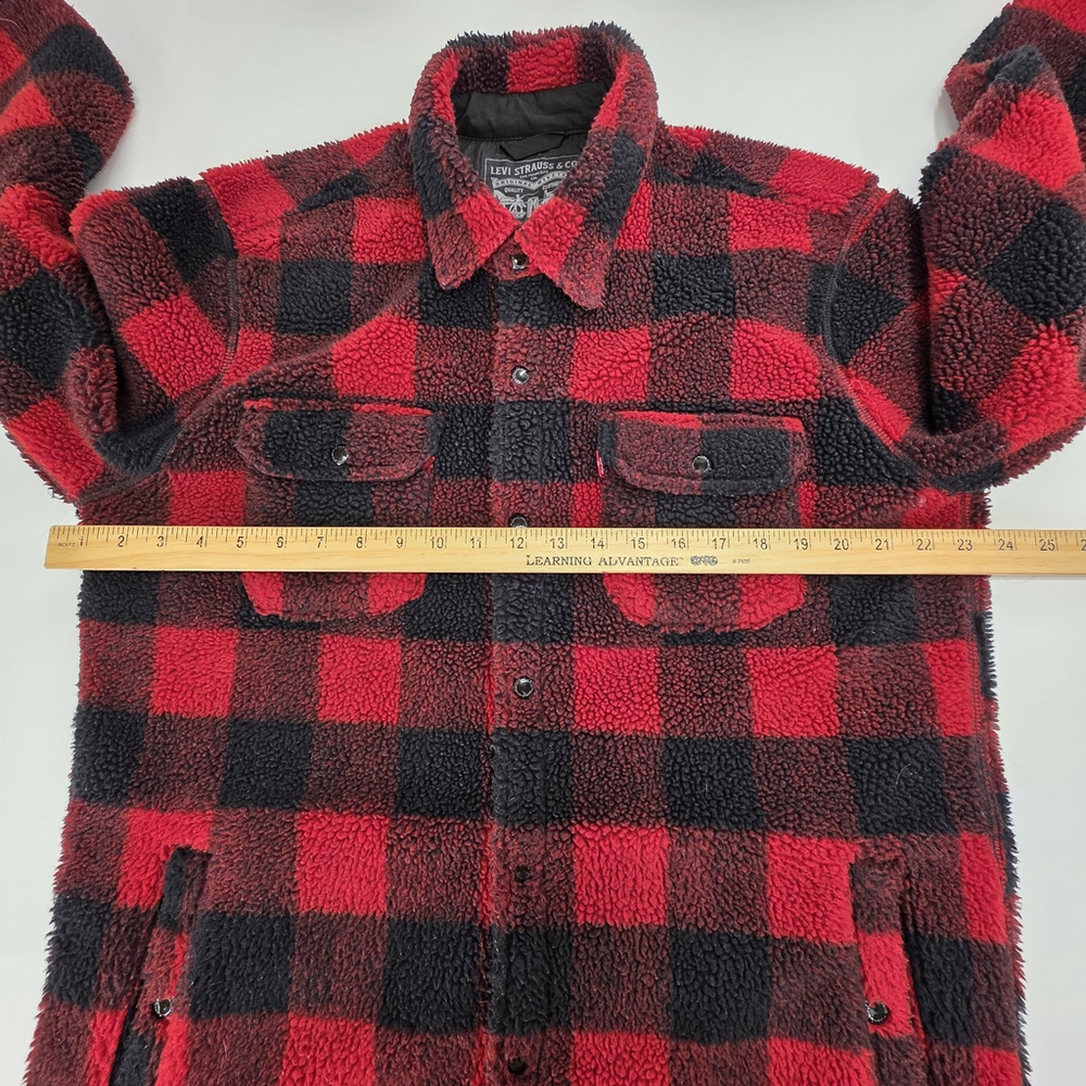 Levi’s Sherpa Trucker Jacket Men L Buffalo Plaid Ranch Americana Hunting - Picture 9 of 12
